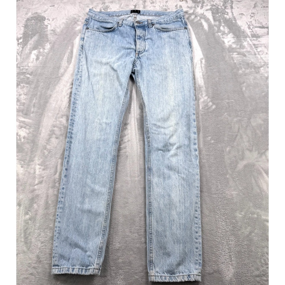 Asket Slim Jeans Mens 31x32 Light Blue Denim Button Fly Cotton Made Italy Pants